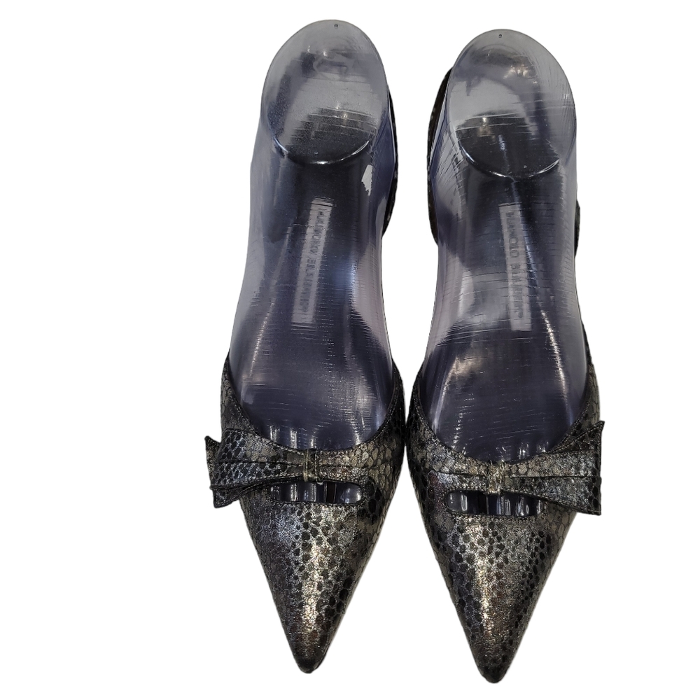 COPY - Manolo Blahnik Silver Metallic Snakeskin Slingback Heels Sz 10